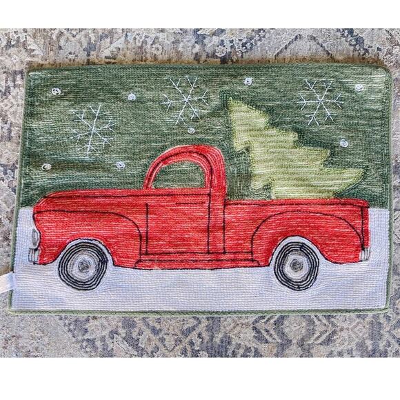 Christmas St Nicholas Square Farm Red Truck Bath Bathroom Door Mat Rug 20x30 Ind - Picture 5 of 8